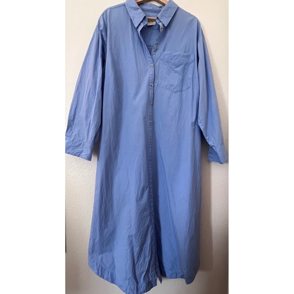Maeve Anthropologie The Soren Blue Cotton Button Down Shirt Dress Plus Size 2X